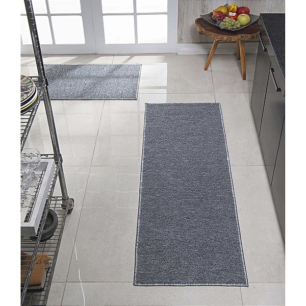 Jogo Tapete Cozinha 2 peças Antiderrapante Detroit Cinza