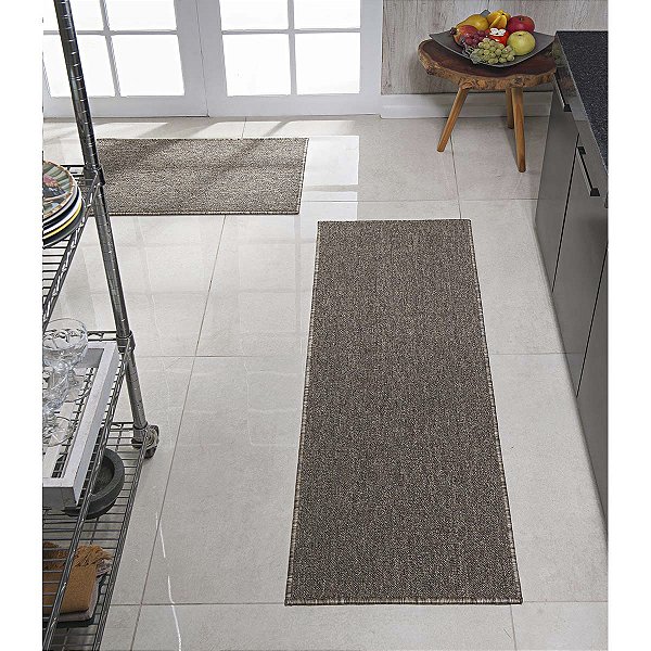 Jogo Tapete Cozinha 2 peças Antiderrapante Detroit Bege