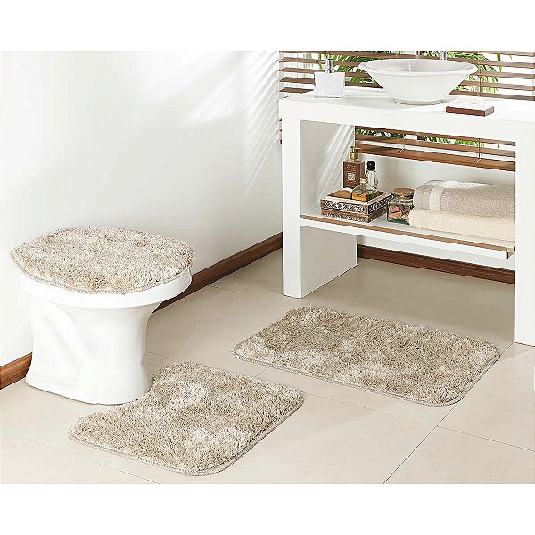 Jogo de Tapete Banheiro 3 peças Antiderrapante Classic Perola