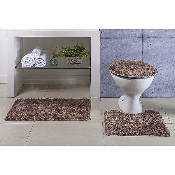 Jogo de Tapete Banheiro 3 peças Antiderrapante Classic Nude