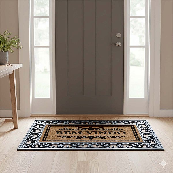 Capacho Antiderrapante Fibra de Coco Imperial Prata 0,45X0,75M