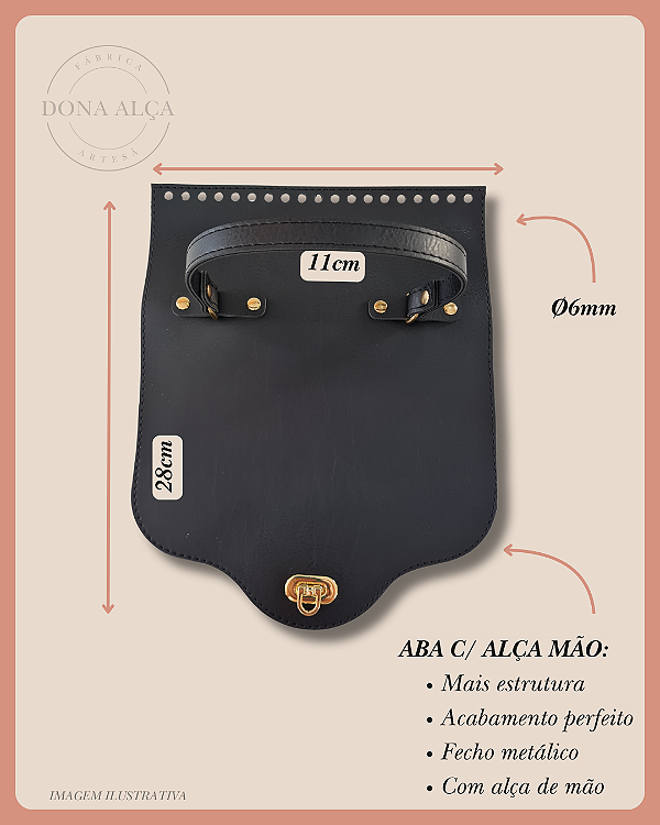 Aba com Alça de Mão e Torniquete - Preta (22x28cm)