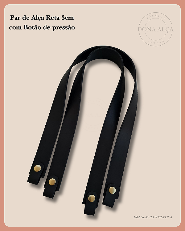 Alça Reta com Botão 3cm - Preta