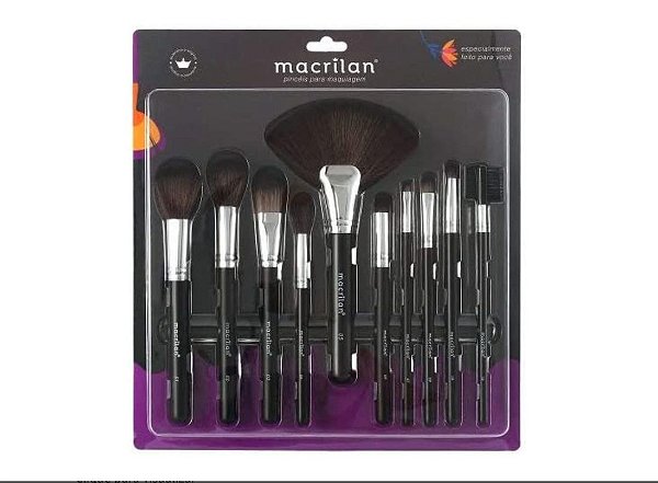 Kit com 10 pincéis para maquiagem - KP9-1B, Macrilan