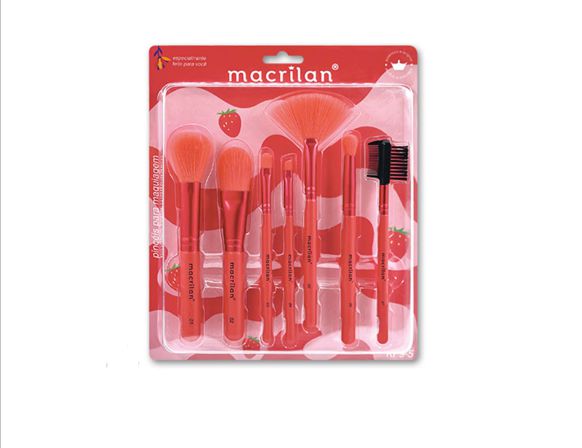 Kit Com 7 Pincéis Para Maquiagem Macrilan – Cor: KP9-5-Morango
