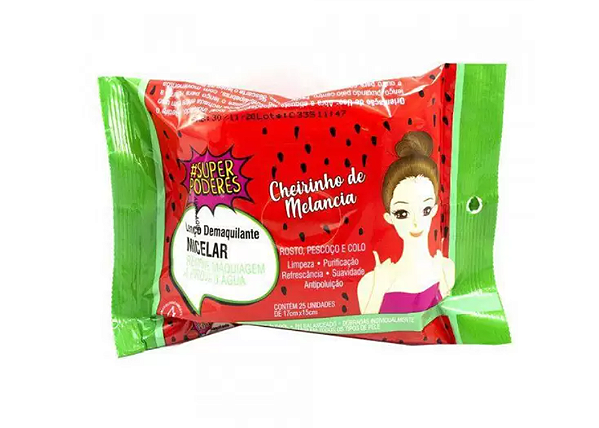 Lenço Demaquilante micelar (Remove maquiagem a prova d'agua) Melancia - Super Poderoso