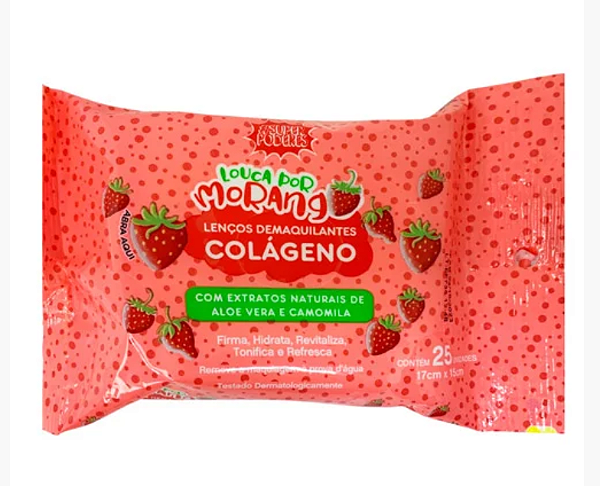 Lenço Demaquilante Colágeno Louca por Morango Super Poderes