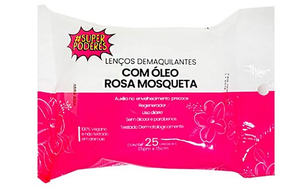 Lenço Demaquilante Super Poderes Com Óleo de Rosa Mosqueta (25 Unidades)