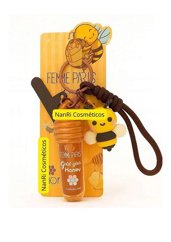Gloss Gold My Honey com Chaveiro Para Celular e Abelhinha Femme Paris