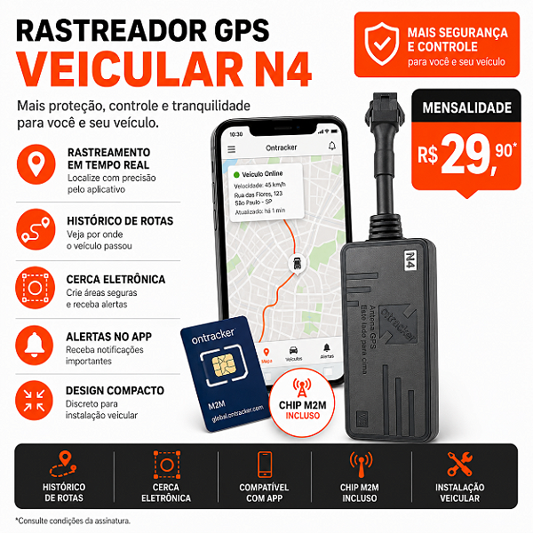Rastreador Veicular J16 4G Ontracker – Chip Incluso + Bloqueio pelo App