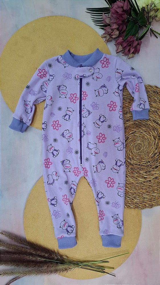 Macacão Manga Longa Feminino Hipopótamo