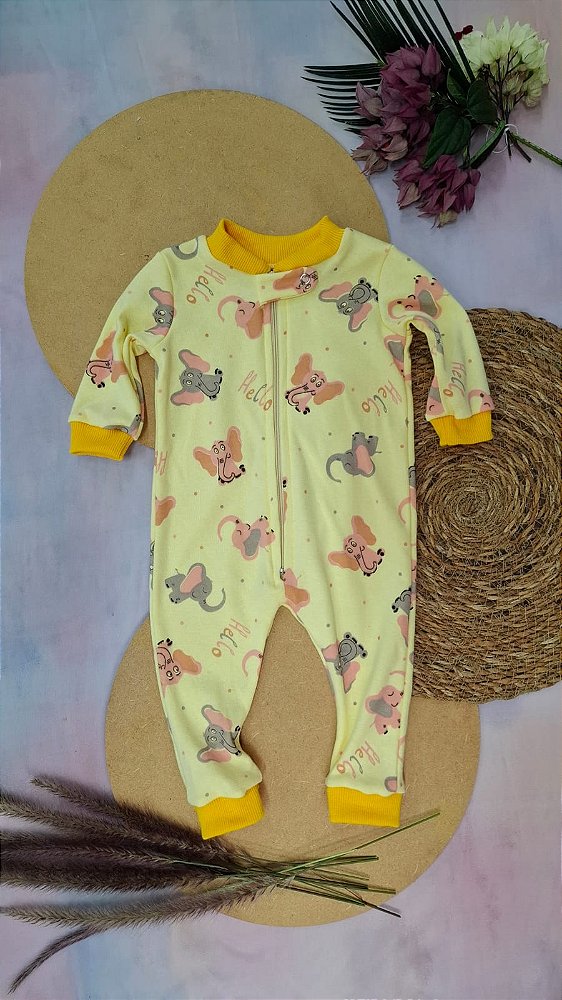 Macacão Manga Longa Feminino Elefantinhos