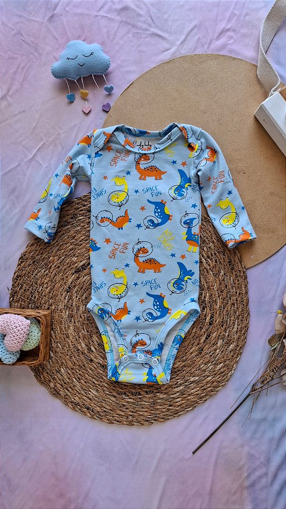 Body Manga Longa Masculino Dinossauros