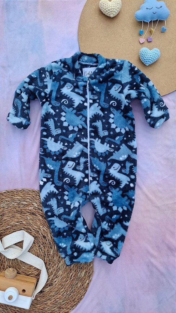 Macacão Fleece Masculino Dinossauros Blue