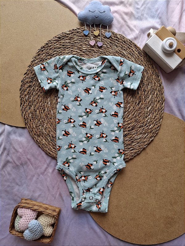 Body Manga Curta Feminino Abelhinhas