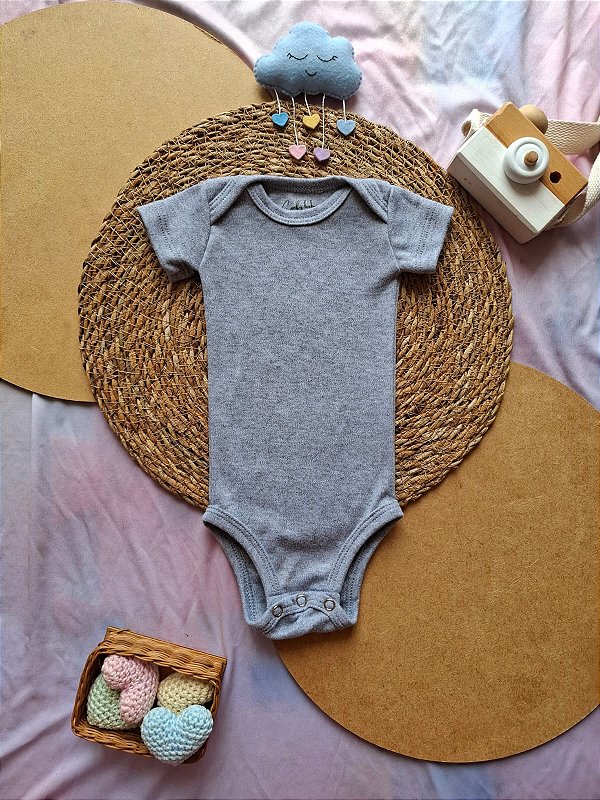 Body Manga Curta Unissex Cinza Mescla