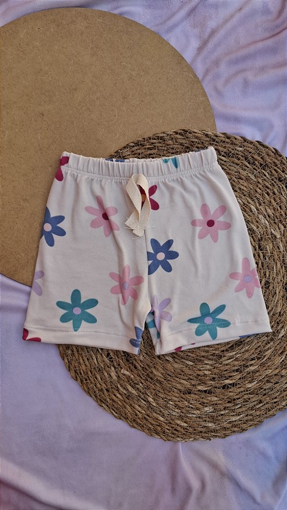 Shorts Suede Flores Coloridas