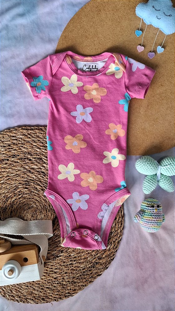 Body Manga Curta Flores