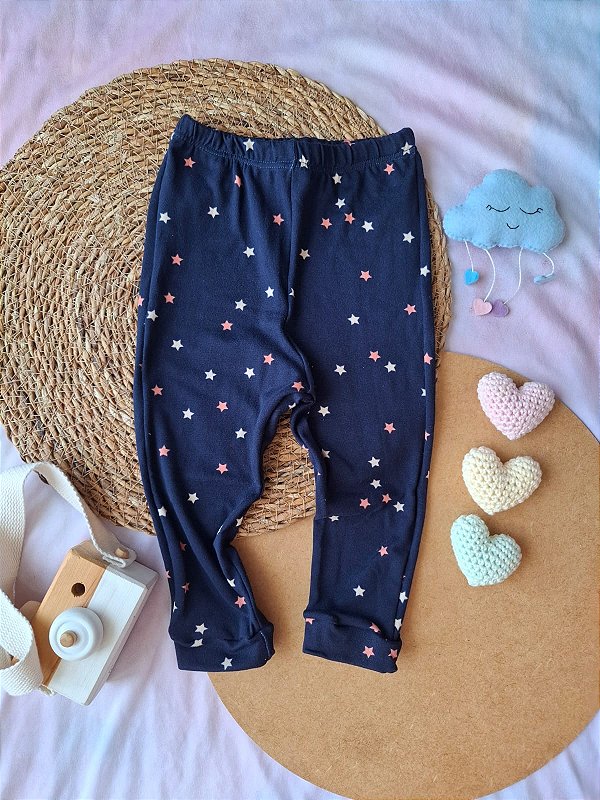 Calça Suede Marinho Estrelinhas