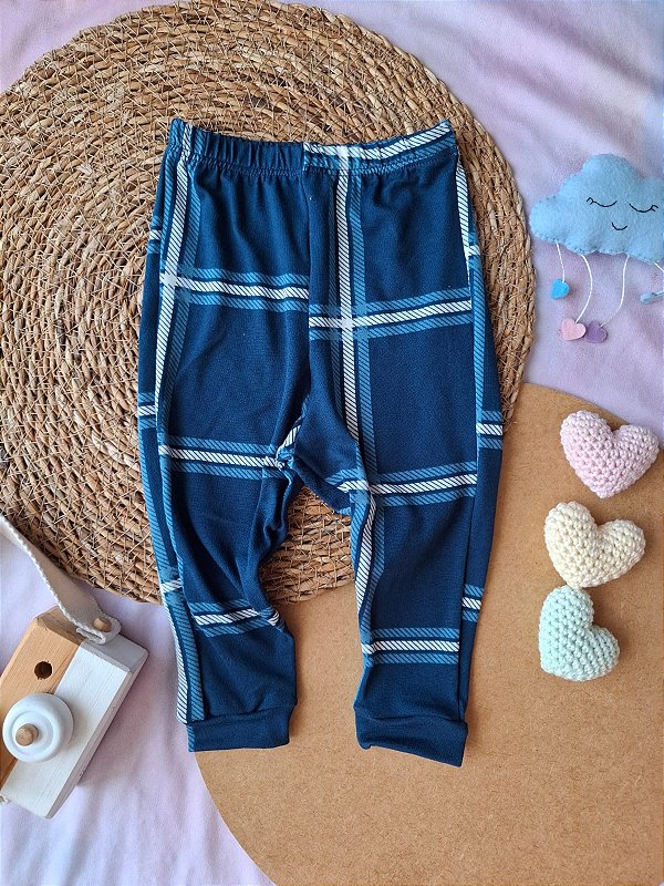 Calça Suede Marinho Xadrez