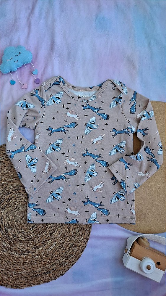 Camiseta Manga Longa Corujas