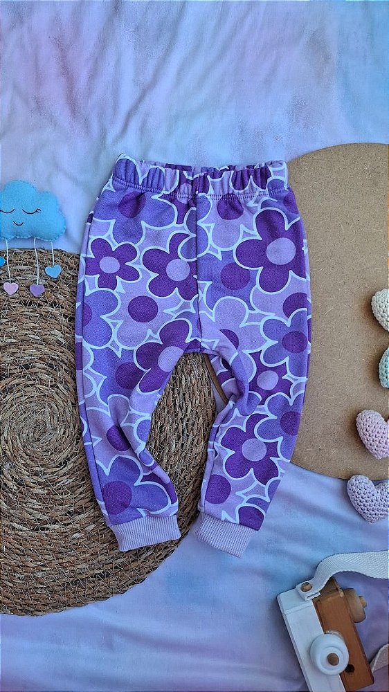 Calça Moletom Floral Lilás