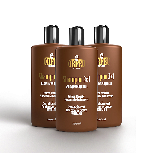 3x Shampoo 3x1: Barba, Cabelo e Bigode