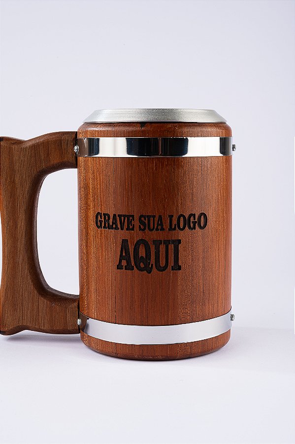 Caneca de Chopp em Madeira Personalizável 400ml