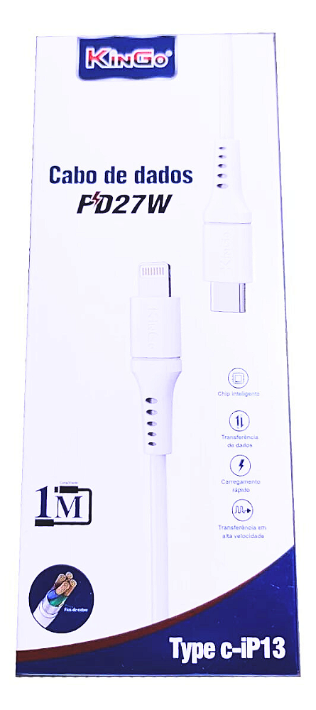 Cabo USB-C P/ Lightning Kingo Fast Charging 27W 1m