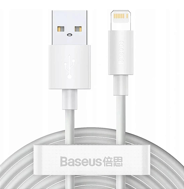 Kit com 2 cabos lightning Baseus - 1.5 metros branco, carregando rápido (USB A/Lightning)