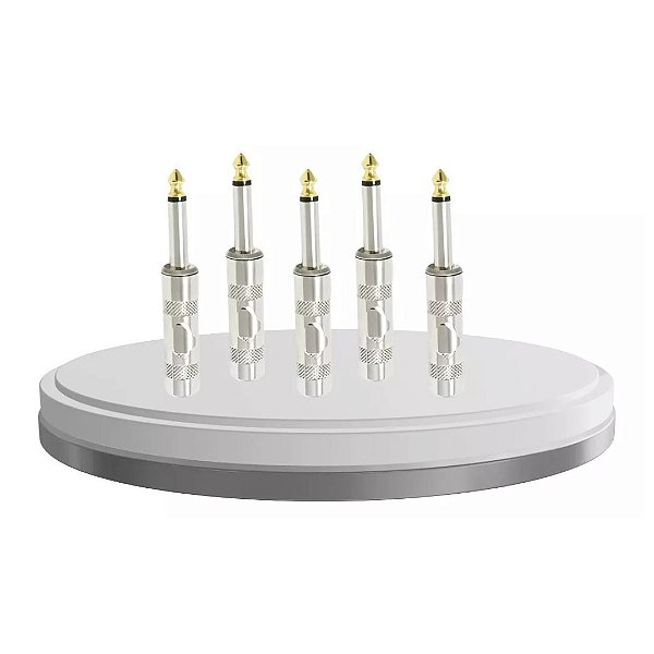 Kit 5 Plug P10 Macho Mono Metal Conector Dourado