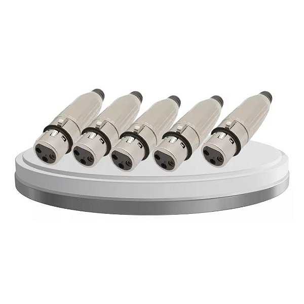 Kit 5 Conector Plugue Xlr Femea 3 Pinos