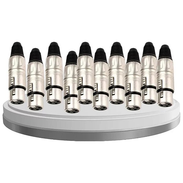 Kit 10 Conector Plugue Xlr Femea 3 Pinos
