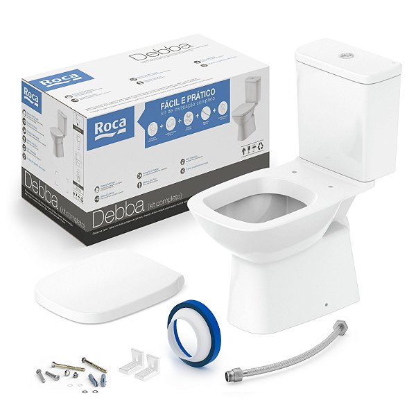 Kit Bacia com Caixa, Complementos de Instalação e Assento PP Debba Classic Branco – Roca - C329723001