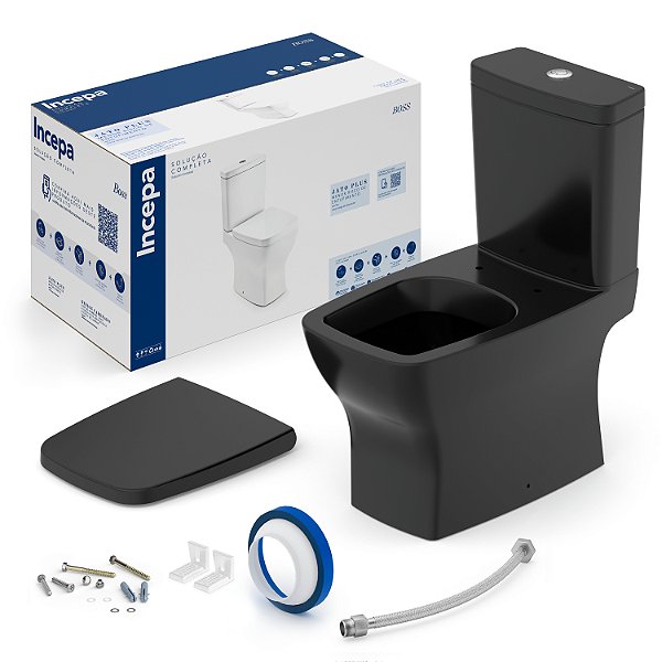 Kit Bacia com Caixa Acoplada, Complementos de Instalação e Assento Termofixo Incepa Boss Black Matte - Roca - 1897230081