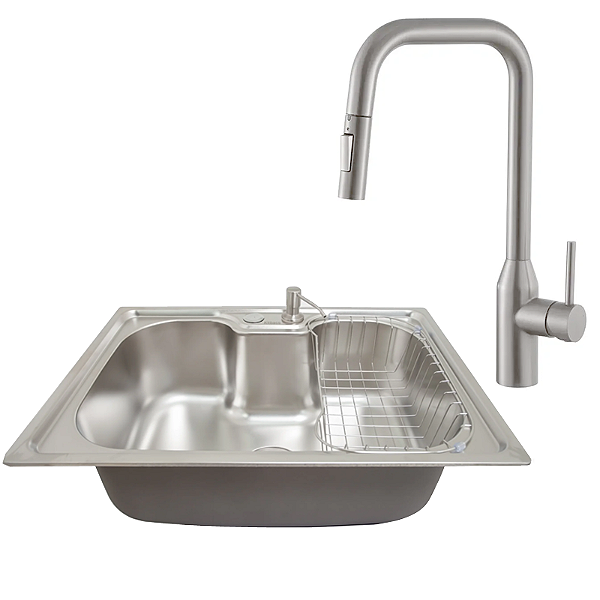 Kit Cozinha Cuba Gourmet e Monocomando New Farm Aço Escovado - Kitbaco