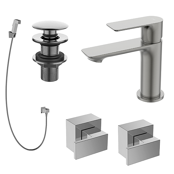 Kit 5 Peças Com Bica Baixa WJ-2875-MK-CZ Sem Chuveiro Grafite - Jiwi