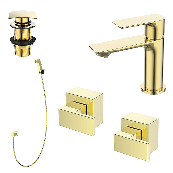 Kit 5 Peças Com Bica Baixa WJ-2875-MK-GD Sem Chuveiro Gold - Jiwi