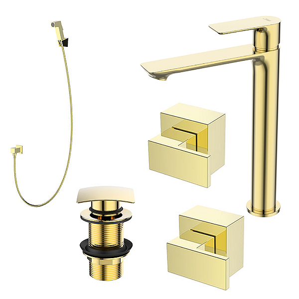 Kit 5 Peças Com Bica Alta WJ-2885-MK-GD Sem Chuveiro Gold - Jiwi