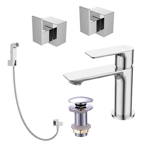 Kit 5 Peças Com Bica Baixa WJ-2875-MK-CR Sem Chuveiro Cromado - Jiwi