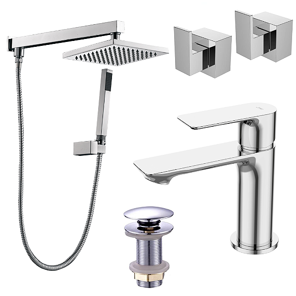 Kit 5 Peças Com Bica Baixa WJ-2875-MK-CR e Chuveiro Com Desviador - Jiwi