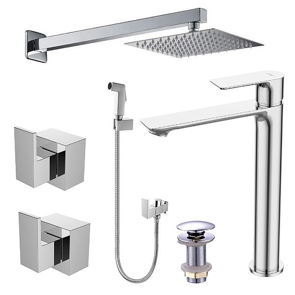 Kit 6 Peças Com Bica Alta WJ-2885-MK-CR Cromado - Jiwi