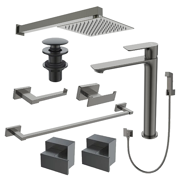 Kit 9 Peças Com Bica Alta Mykonos Grafite - Jiwi