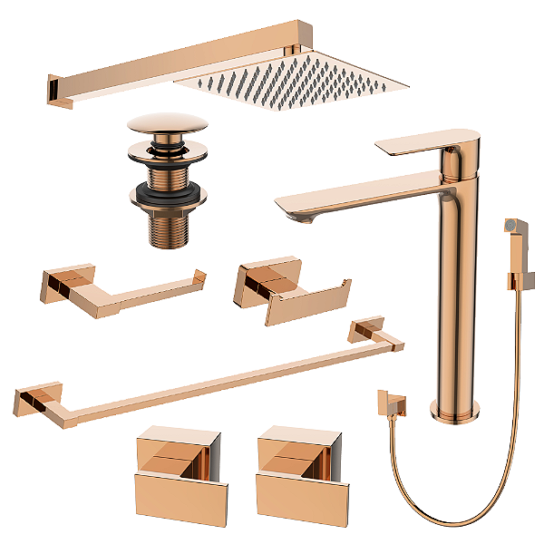 Kit 9 Peças Com Bica Alta Mykonos Rose Gold - Jiwi