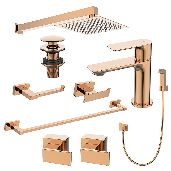 Kit 9 Peças Com Bica Baixa Mykonos Rose Gold - Jiwi