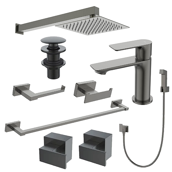 Kit 9 Peças Com Bica Baixa Mykonos Grafite - Jiwi