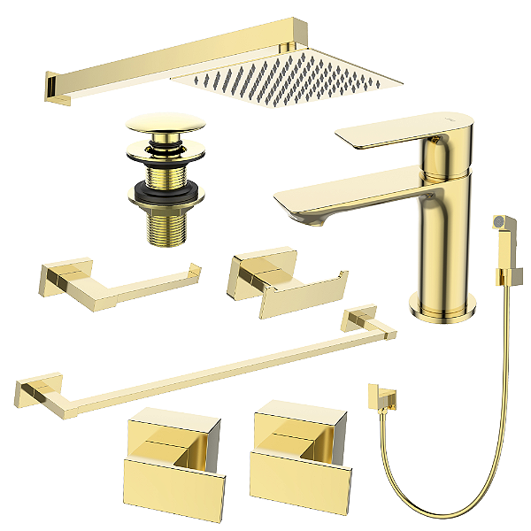 Kit 9 Peças Com Bica Baixa Mykonos Gold Champagne - Jiwi