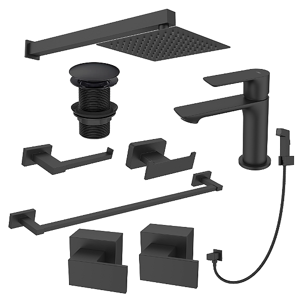 Kit 9 Peças Com Bica Baixa Mykonos Black Matte - Jiwi