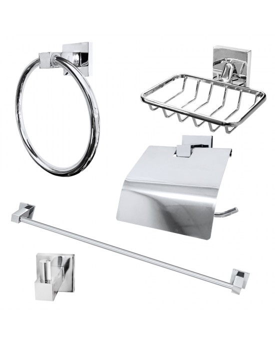 Kit Acessórios Square Quadrado 5 Peças Aluminio Cromado - Esteves - VAD087CWC