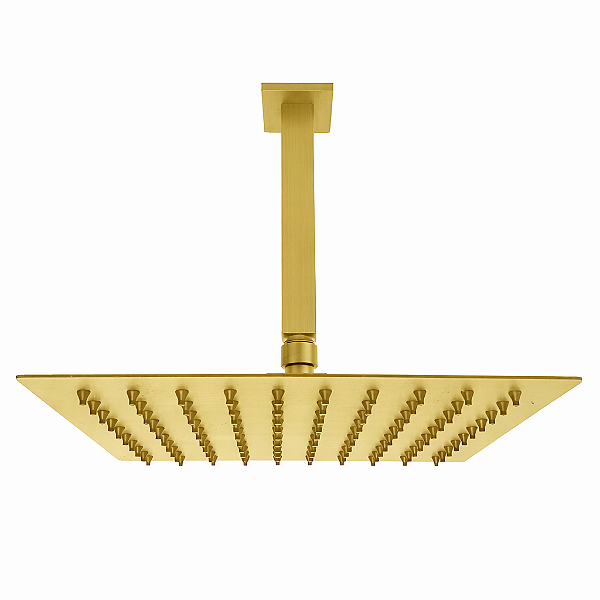 Chuveiro Quadrado Slim 30x30cm Com Braço de Teto Gold Matte - Kitbaco - CH30GDFEBTQGDF